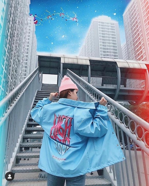 Áo khoác dù 2 lớp Highh Club Exorcism hồng đen xanh unisex | BigBuy360 - bigbuy360.vn