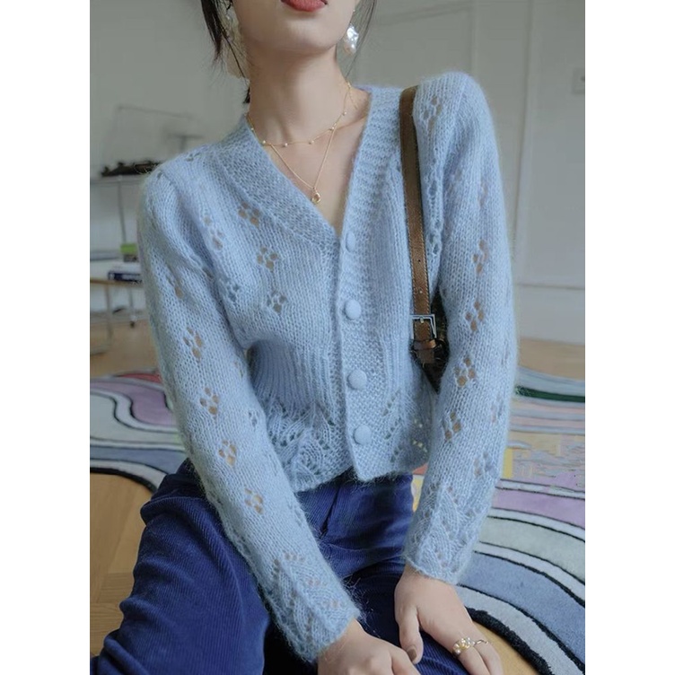 Áo Khoác Cardigan Dệt Kim Mỏng Dáng Ngắn Cổ Chữ V Thời Trang Xuân Thu Cao Cấp Cho Nữ