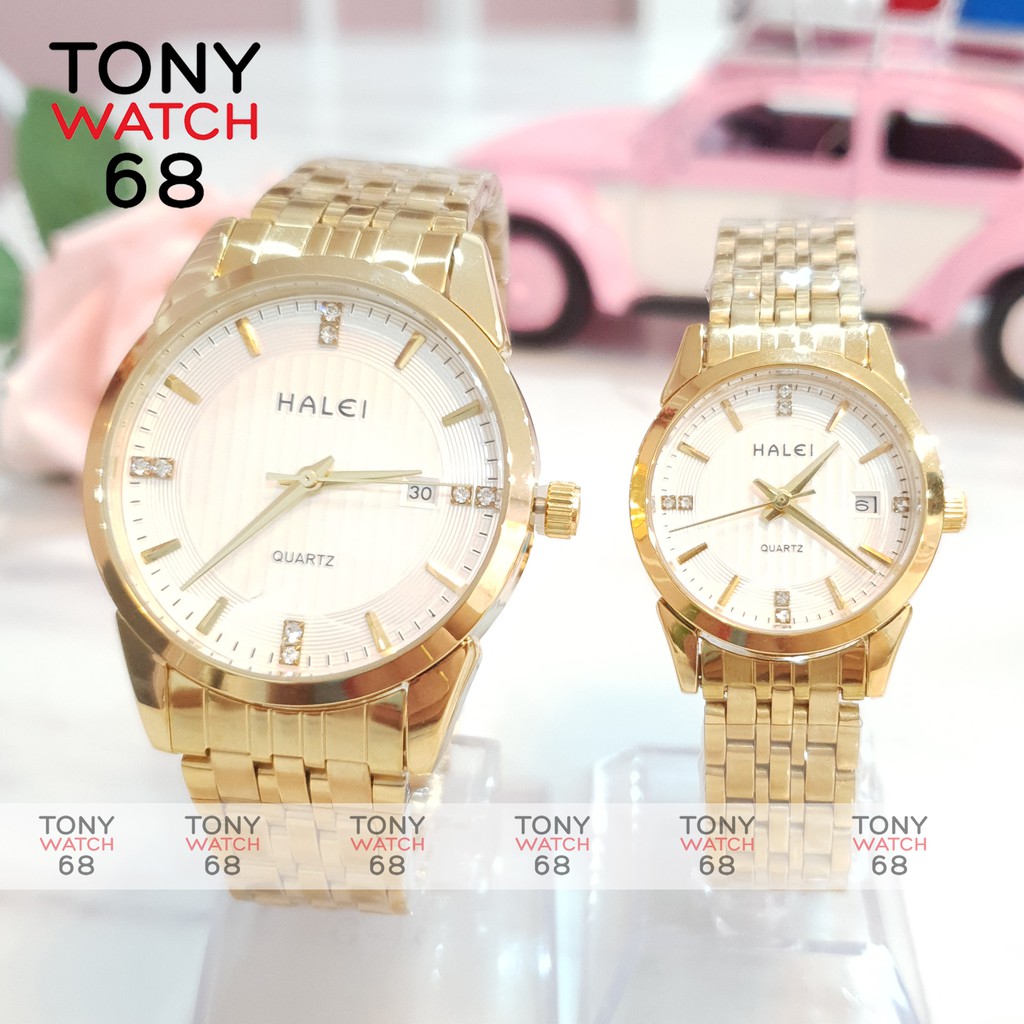 Đồng hồ đôi nam nữ Halei 564 dây thép đúc đặc 6 hàng chống nước chống xước Tony Watch 68