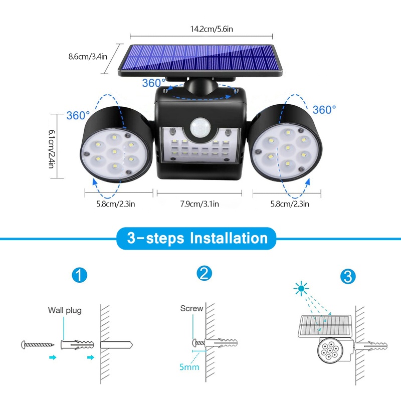 Đèn An Ninh Không Dây Gắn Tường Sử Dụng Năng Lượng Mặt Trời