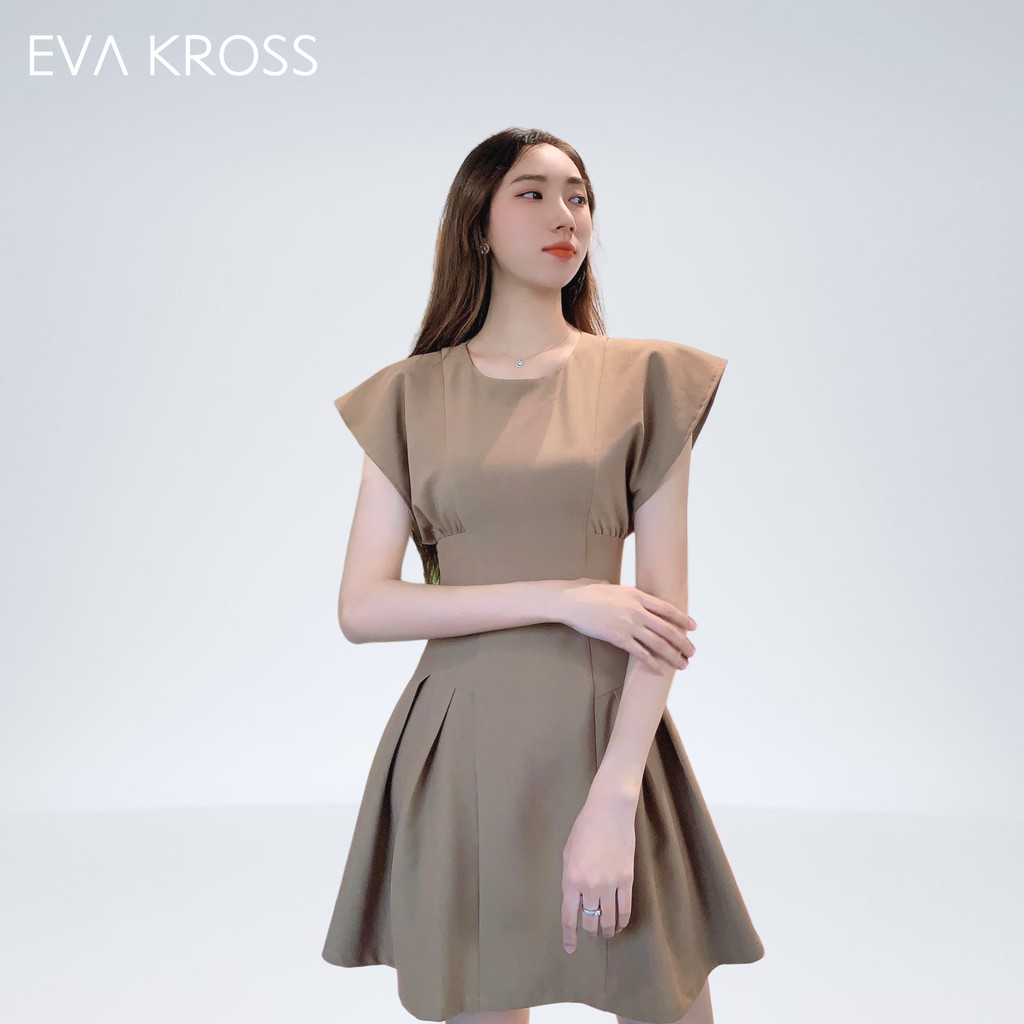 Đầm Cánh Tiên Dự Tiệc Váy Xoè Dạo Phố Vải 2 Lớp Màu Nâu Đen Nâu Rêu Cao Cấp EVA KROSS Thiết Kế