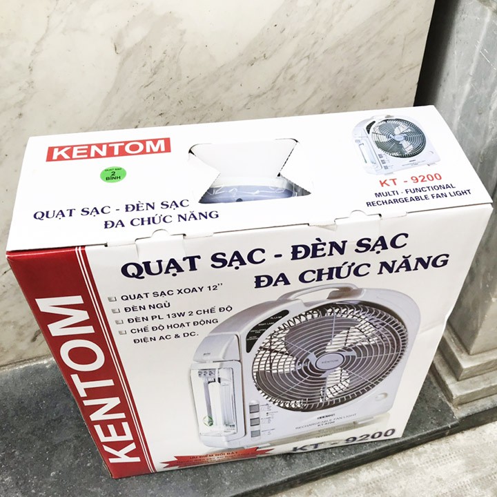 Quạt Sạc KENTOM KT9200 2 Bình Kèm Đèn Sạc