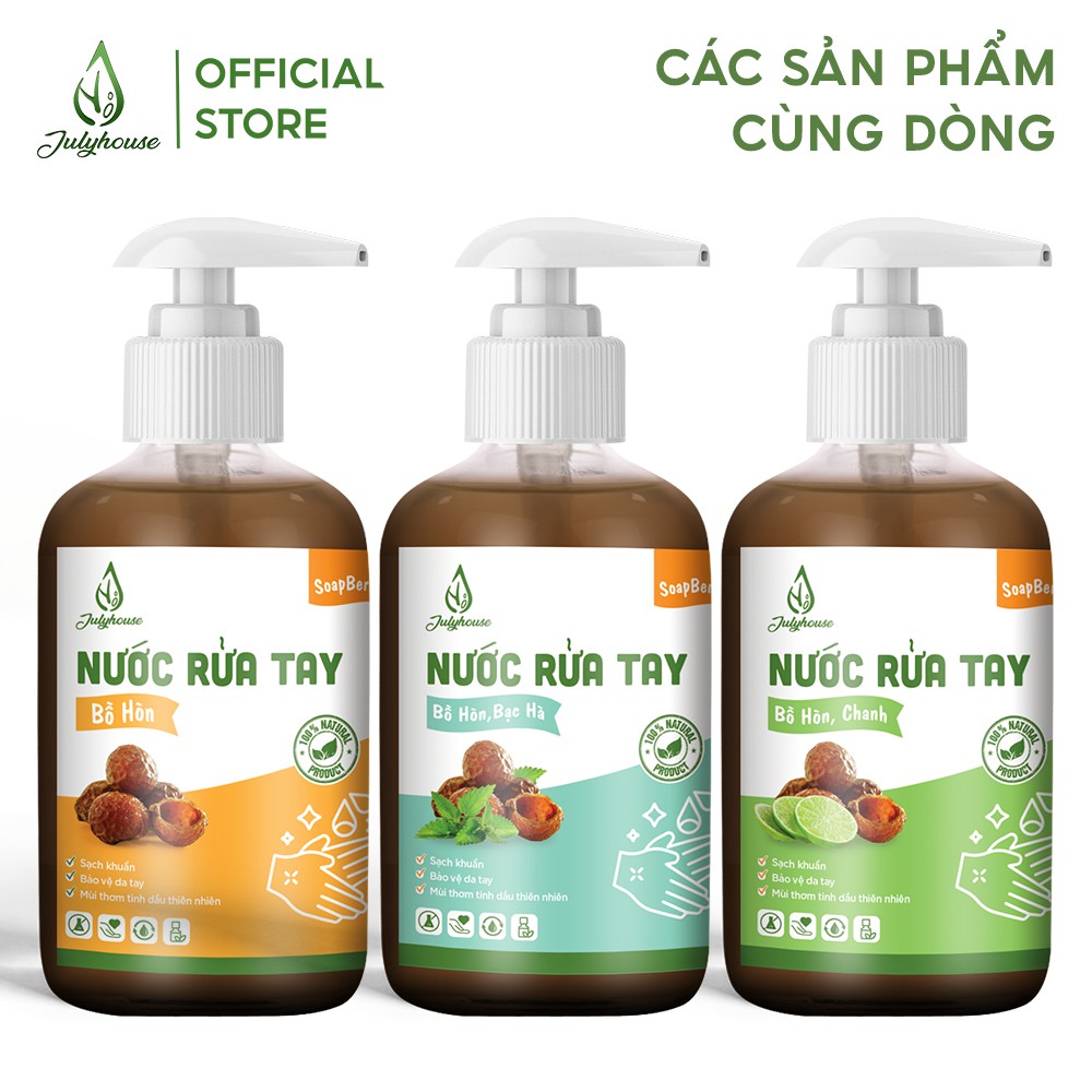 Nước rửa tay diệt khuẩn chiết xuất từ trái Bồ Hòn và Chanh nguyên chất 250ml Julyhouse