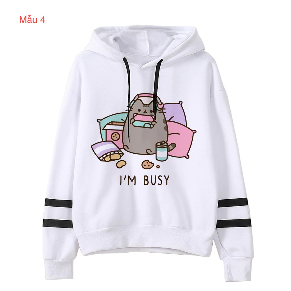 Áo sweater nỉ nữ Familylove – Áo Item chú mèo Da Cá Cotton 100% Cao Cấp 6 mẫu dễ thương - Phối 2 sọc đen Tay