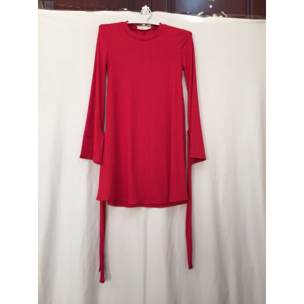 BCBG wrist-tie A dress vnxk đầm suông rộng dáng xoè bcbg tay chuông phối nơ chất len tăm xuất khẩu dư xịn