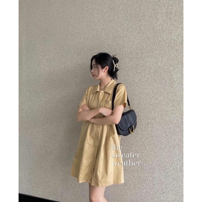 Đầm - Váy sơ mi dáng A cổ đức túi ngực 3 màu hiện đại