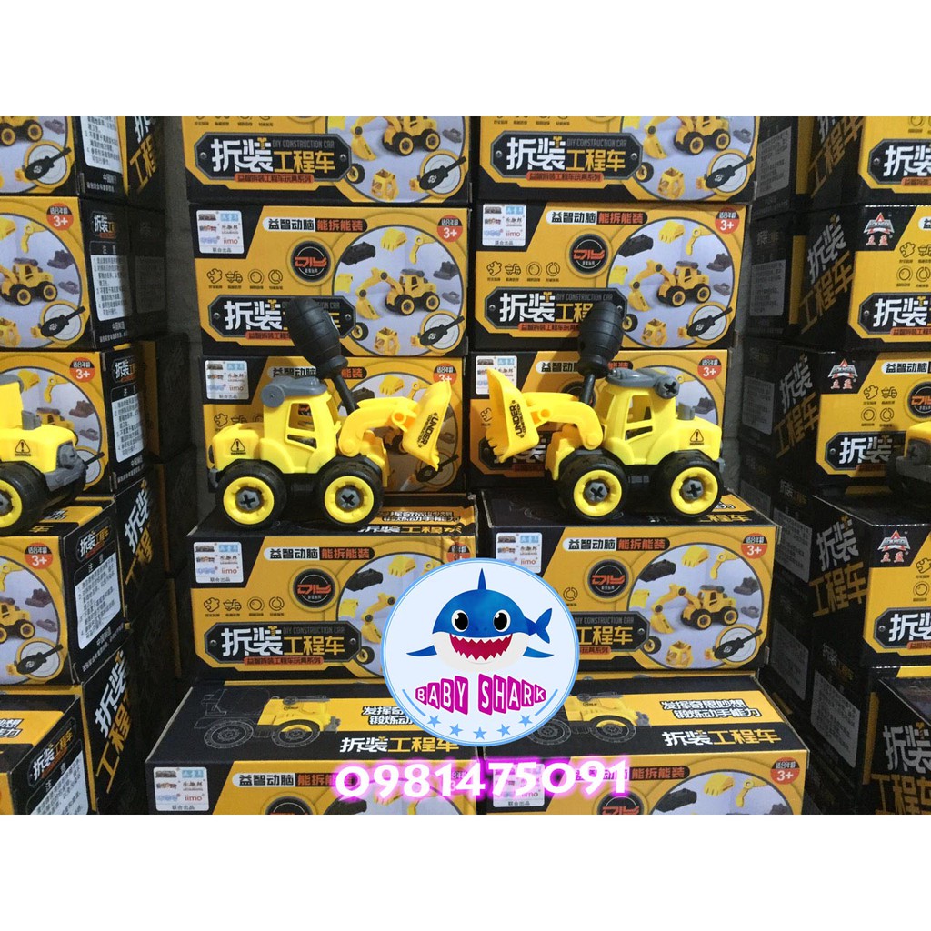 Xe tải,máy xúc,máy cẩu, xe lu, xe trộn bê tông, xe khoan tháo lắp kem tô vít cho bé