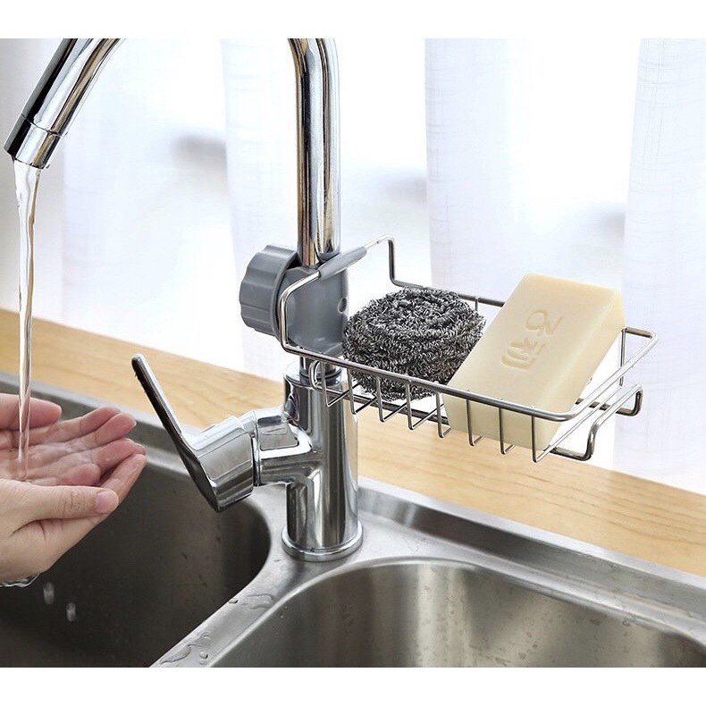 Kệ Inox Gắn Vòi Rửa Bát Để Giẻ Rửa Bát Tiện Lợi - Giá Treo Vòi Inox Đựng Đồ , Giẻ Rửa Chén Bát