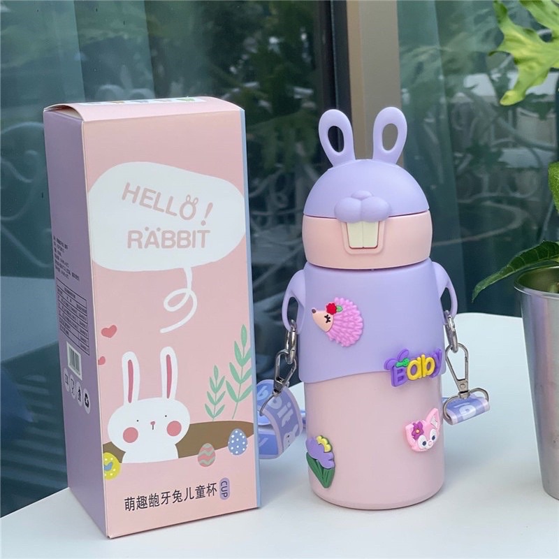 Bình Giữ Nhiệt Thỏ Có Ống Hút Và Quai Đeo,Tặng Kèm Sticker