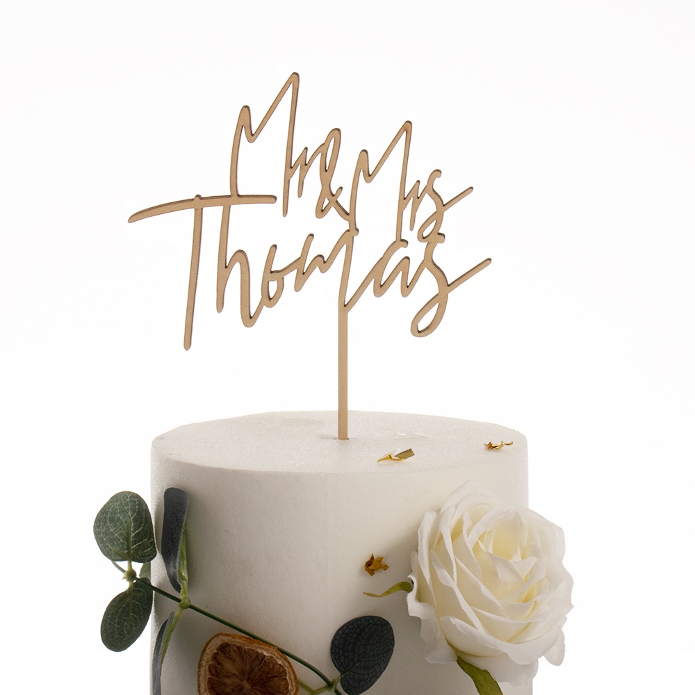 Bánh cưới bằng gỗ được cá nhân hóa Mặt trên Mr & Mrs Tên tùy chỉnh & Tuổi Bánh sinh nhật hạnh phúc Mặt trên