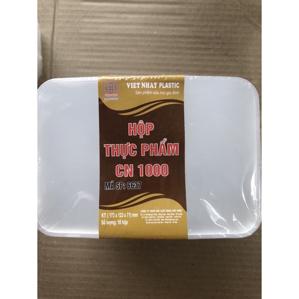 10 Hộp nhựa đựng thực phẩm sạch dung tích 1000ml có kích thước 17x12x7