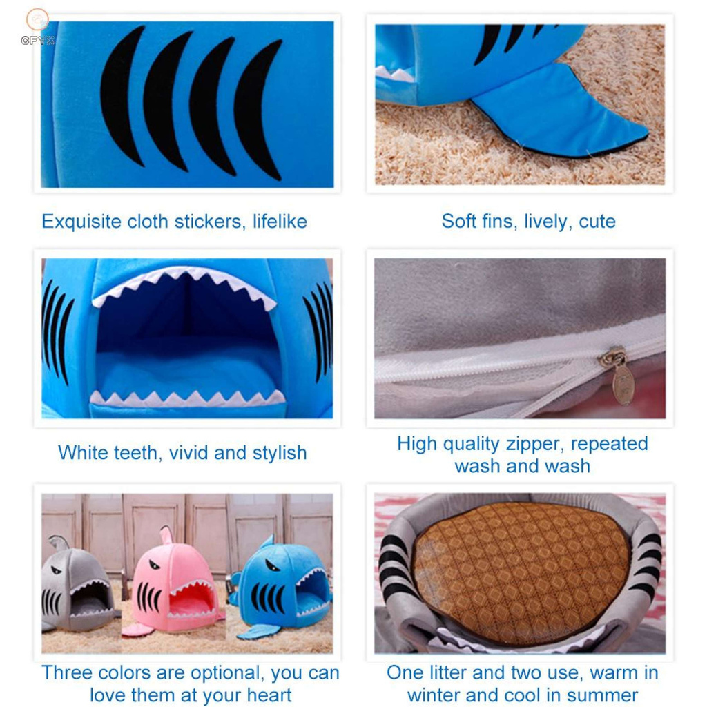 Nhà Thú Cưng Hình Cá Mập, Giường Cho Mèo Con Mèo Con Thoải Mái Có Thể Tháo Rời, Màu Hồng + M, CYF #-168