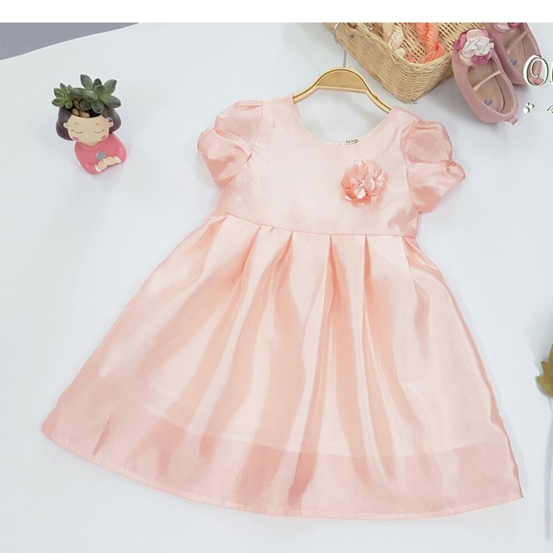 Đầm bé gái công chúa màu hồng cam đính hoa
