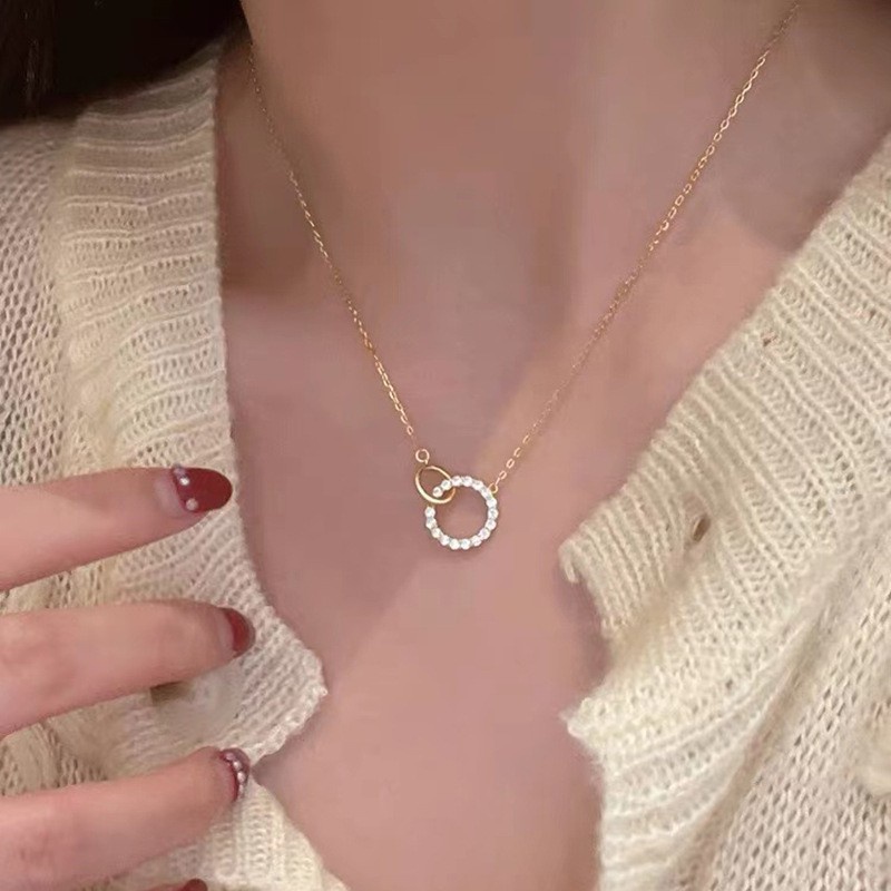 Dây Chuyền Mặt Nhẫn Đôi Zircon Phong Cách Mới 2022