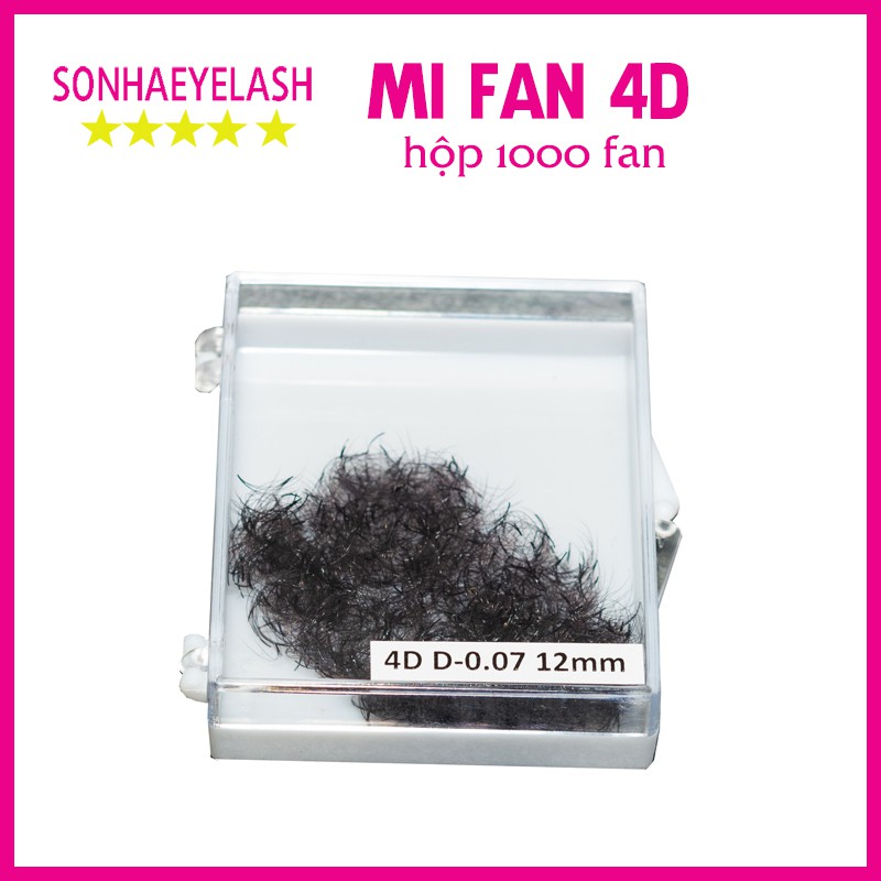 Mi fan 4D dày 0.07 (1 hộp 1000 fan), mi bao đen, mềm mại, xòe, dùng nối mi volume