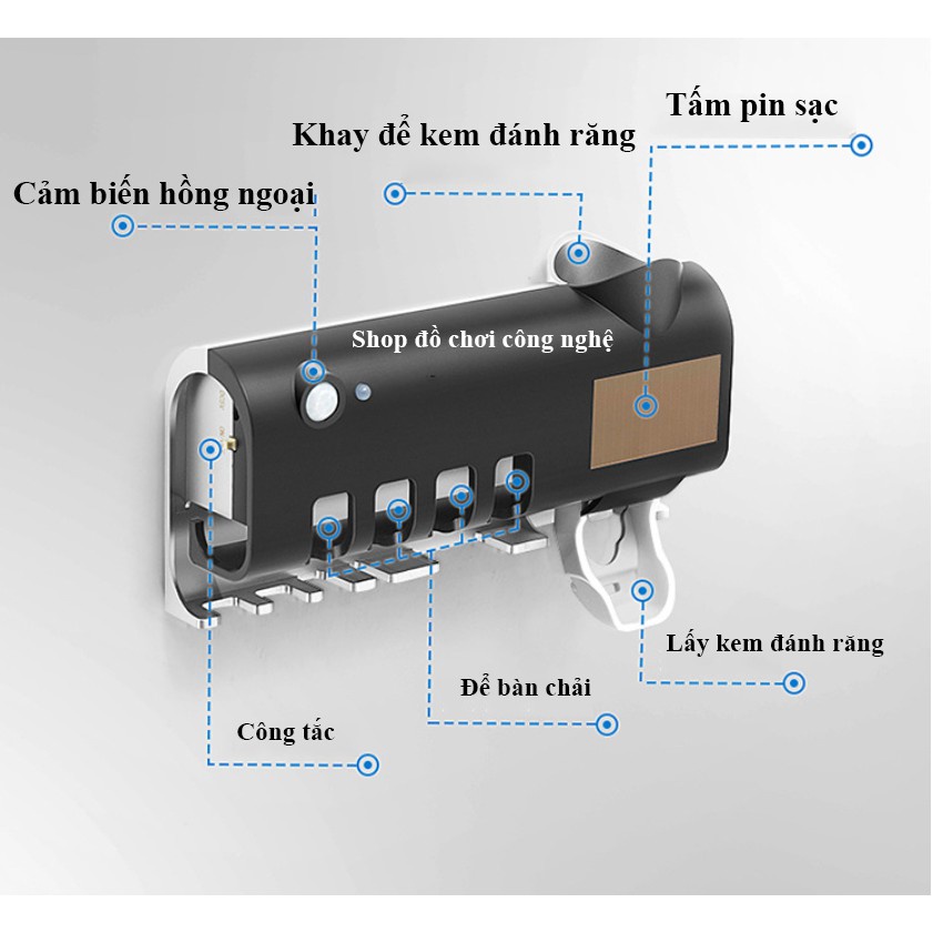 Kệ bàn chải khử khuẩn - Kệ Nhả Kem Tia UV Sạch 99% Vi Khuẩn - Máy tiệt trùng bàn chải công nghệ Châu Âu