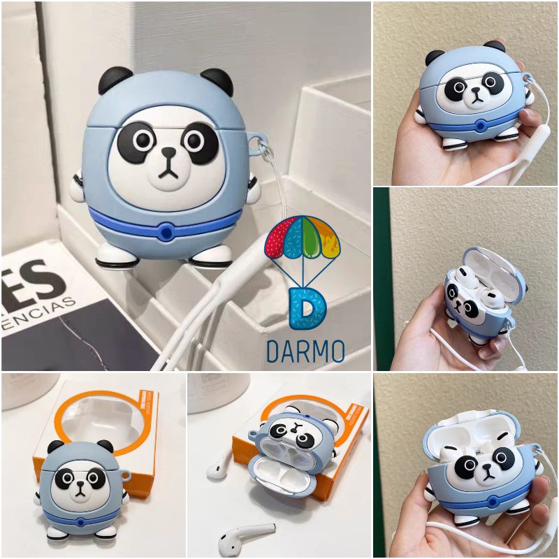 Case bảo vệ Airpods Pro/1/2/3 gấu panda phi hành gia xanh hồng ZRSTAR
