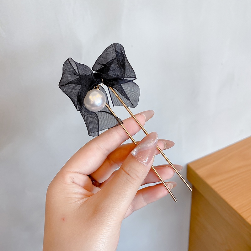 Kẹp tóc hình chữ u phối ren đơn giản phong cách Hàn Quốc