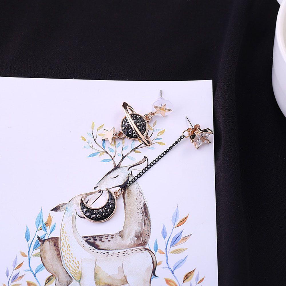 Bernardo Khuyên Tai Dáng Dài Tua Rua Hình Ngôi Sao Mặt Trăng Hành Tinh Màu Đen Thời Trang Sáng Tạo