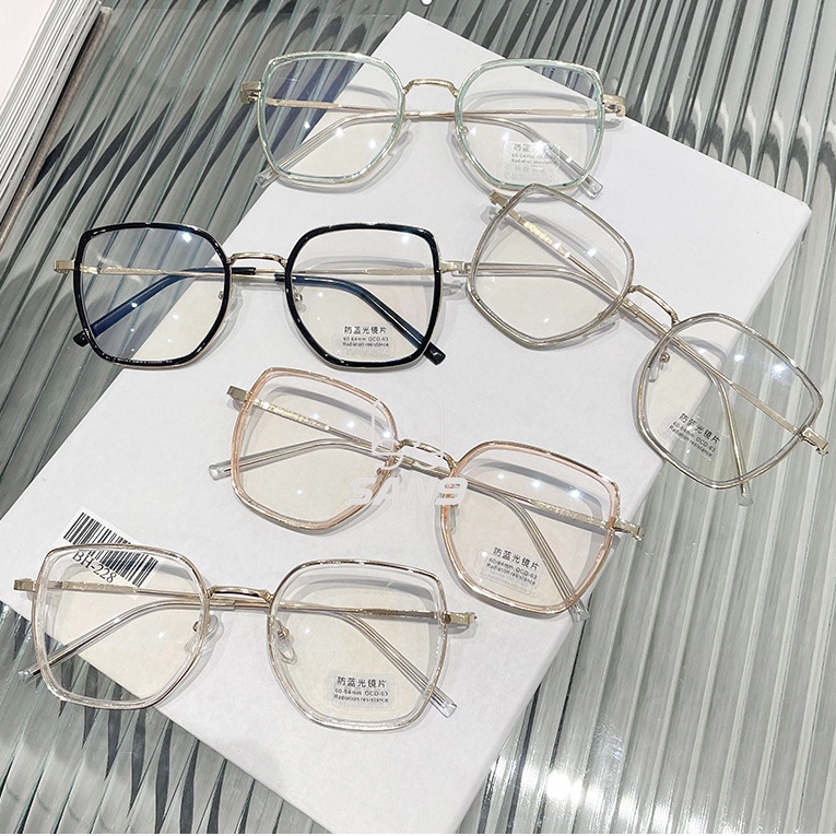 Mắt kính gọng kim loại chống ánh sáng xanh phong cách retro Hàn Quốc