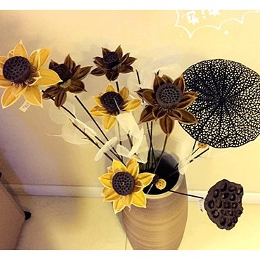 [COMBO] Hoa sen gỗ khô - Đài sen có hạt sấy khô - Lá sen - Cành lá bồ đề - Hoa khô decor, trang trí nội thất