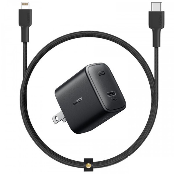 Bộ củ sạc và dây sạc nhanh 2m USB-C to 20W chuẩn PD Aukey PA-F1S_COMBO-Hàng