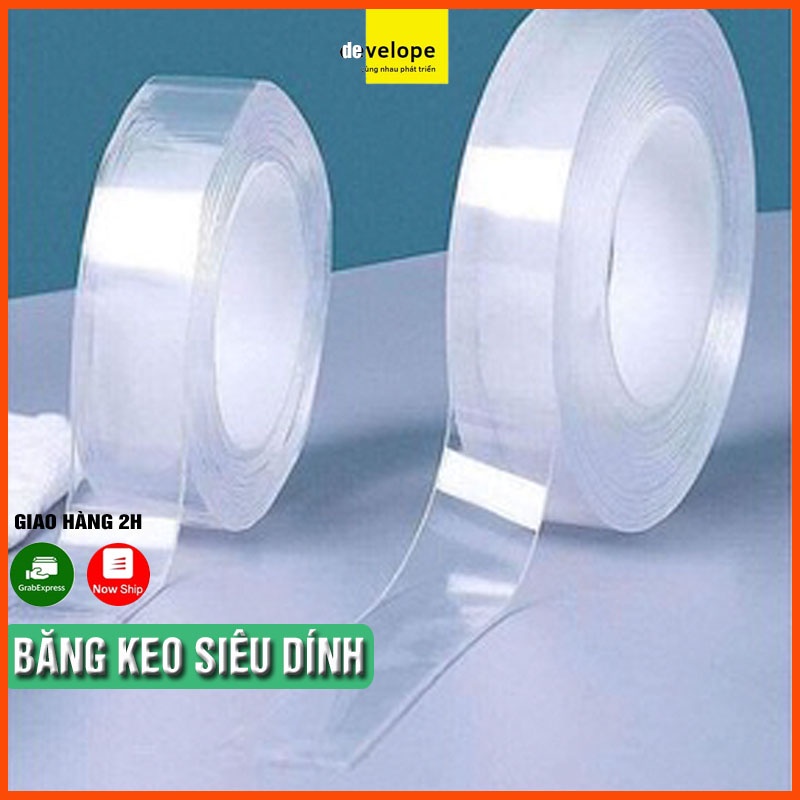 Cuộn băng keo PU 2 mặt dính siêu chắc dài 3m có thể treo các đồ vật trong nhà thay thế móc dính tường