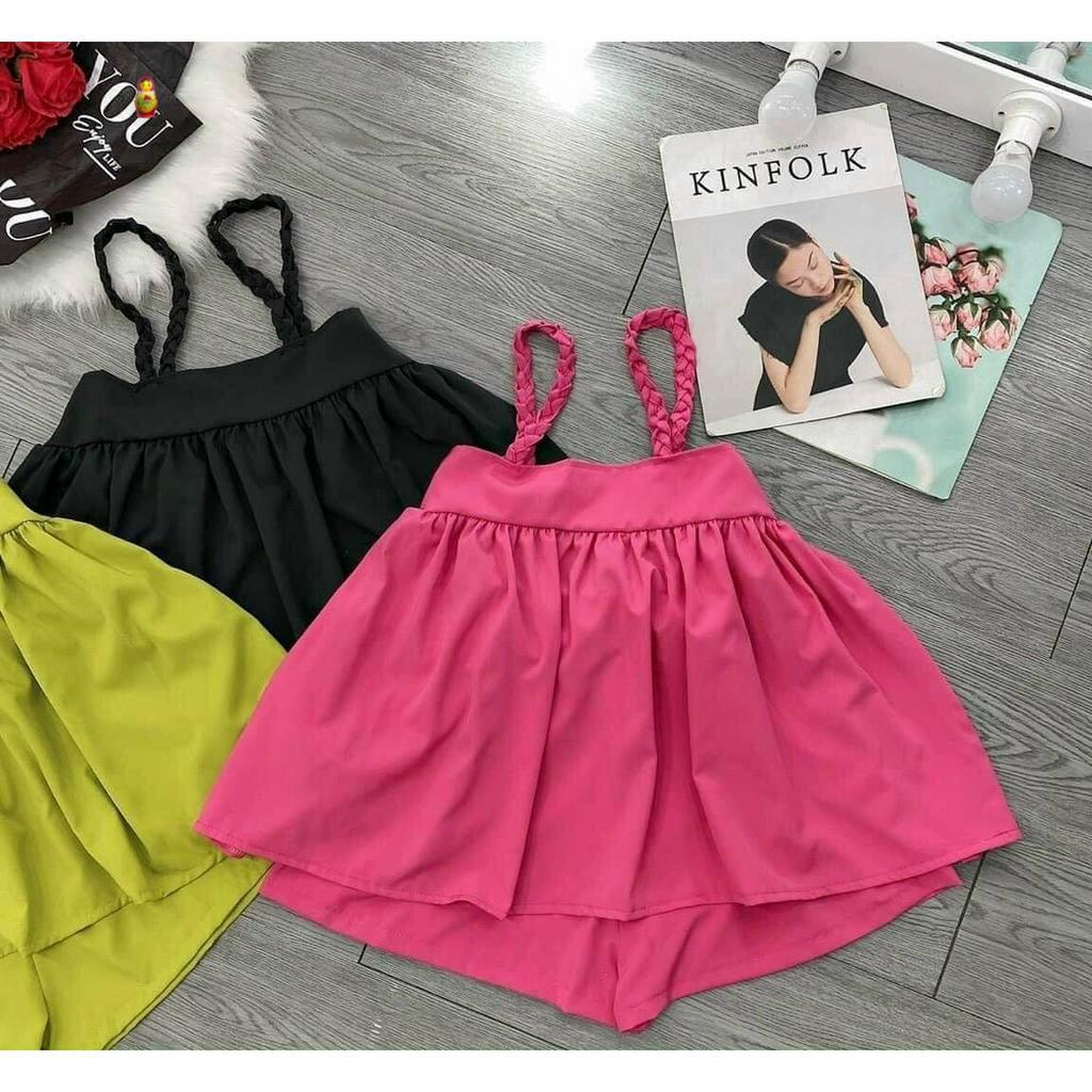 set đồ bộ nữ 2 dây thắt bím xinh quần short thoải mái