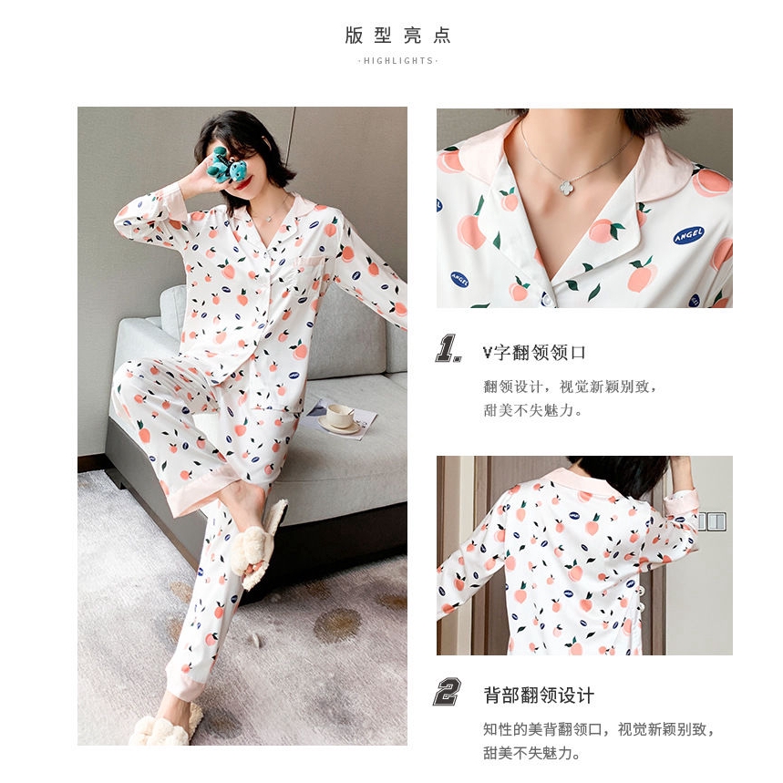Bộ Đồ Ngủ Dài Tay Vải Lụa In Họa Tiết Dễ Thương Cho Nữ | BigBuy360 - bigbuy360.vn