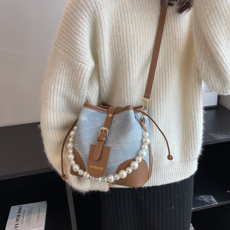 Túi Đeo JASMIN NOIR Chéo Denim Đính Ngọc Trai Thời Trang Dành Cho Nữ
