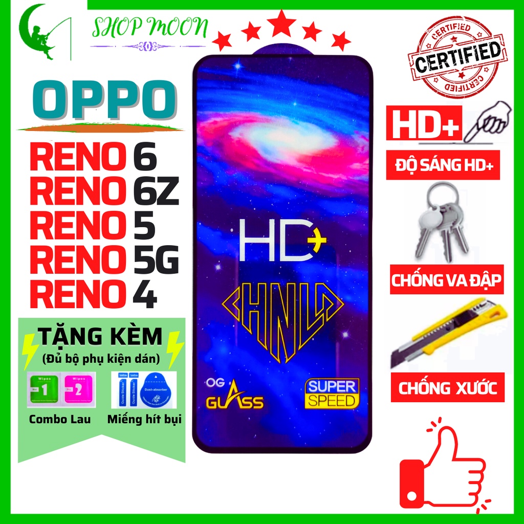 🌝HOT🌝 Kính Cường Lực Oppo Reno 6 5G/ Reno 6Z/ Reno 5/ Reno 5 5G/ Reno 4/ - Full màn hình - Độ cứng 99H - Độ sáng HD+