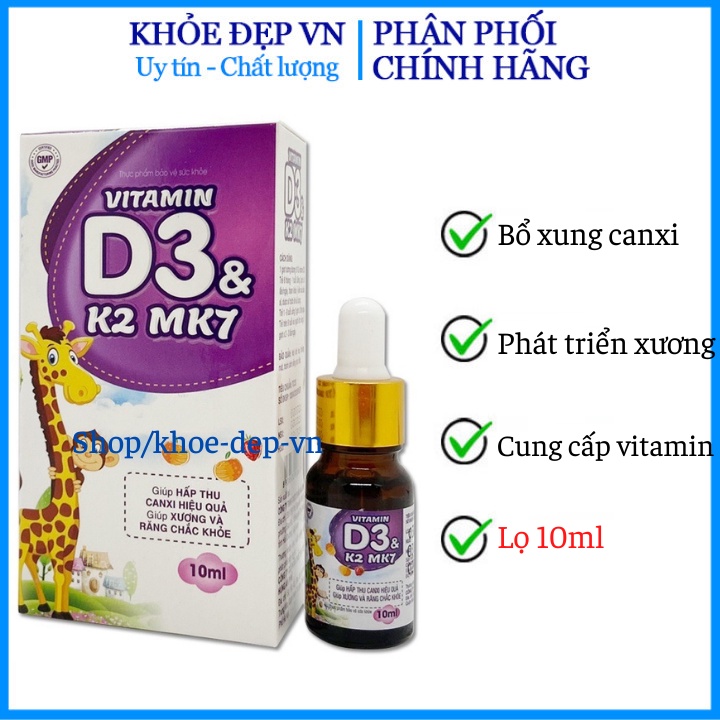 Tinh chất Vitamin D3 K2 MK7 nhỏ giọt giúp chắc khỏe xương răng - Chai 10ml