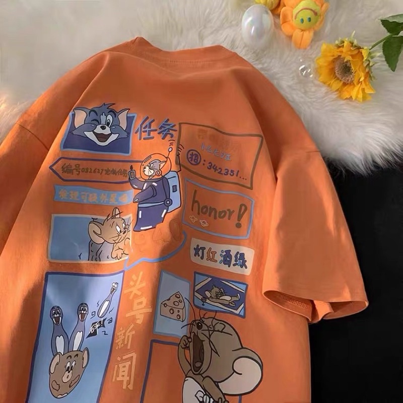 Áo phông nam nữ , áo thun tay lỡ shopcossi chất cotton in hình chuột đáng yêu