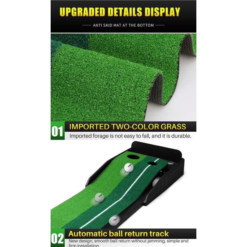 Thảm tập golf putting PGM-TL004 New: chính hãng, 2 lựa chọn, thiết kế cải tiến, Có thanh chắn & ray hồi bóng.