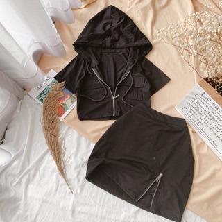 SET CROPTOP NÓN KÈM VÁY