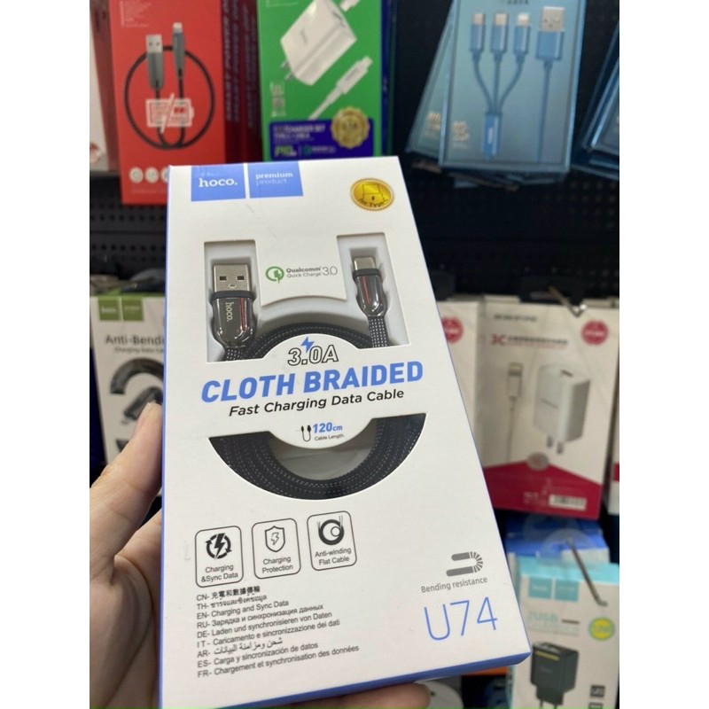 Cáp sạc nhanh U74 Hoco chính hãng !  ☘️ chất dây dù 1,2m Hàng về đủ mã : Linghtning - Micro - Typ_C Giá