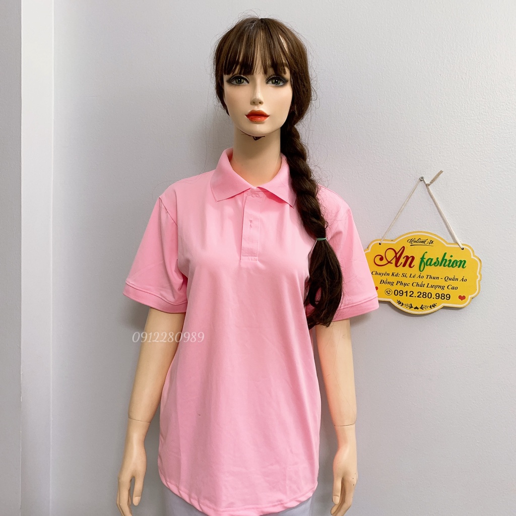 Áo thun có cổ nam nữ đơn giản màu hồng vải poly Thái cao cấp _ Hình chụp thật