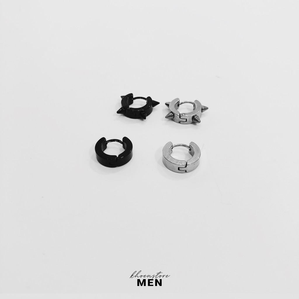Khuyên tai nam nữ tròn gai bản dày 8mm thép không gỉ - Khoen Store