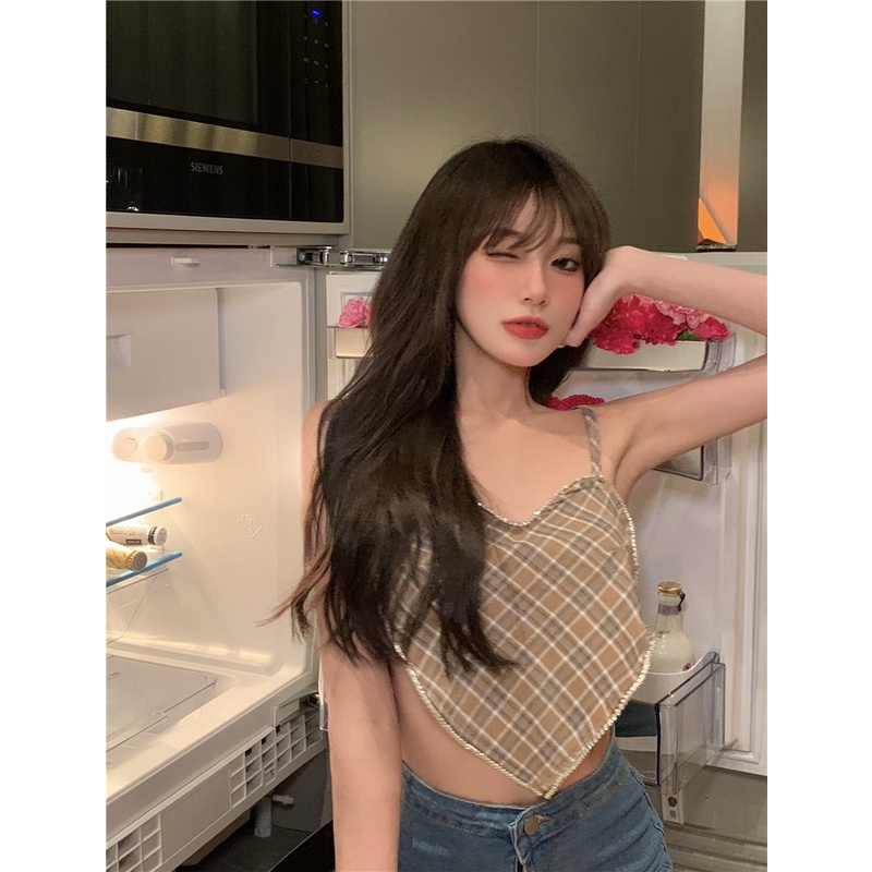 Áo Croptop Kẻ Sọc Thiết Kế Lệch Tà Cá Tính Cho Nữ