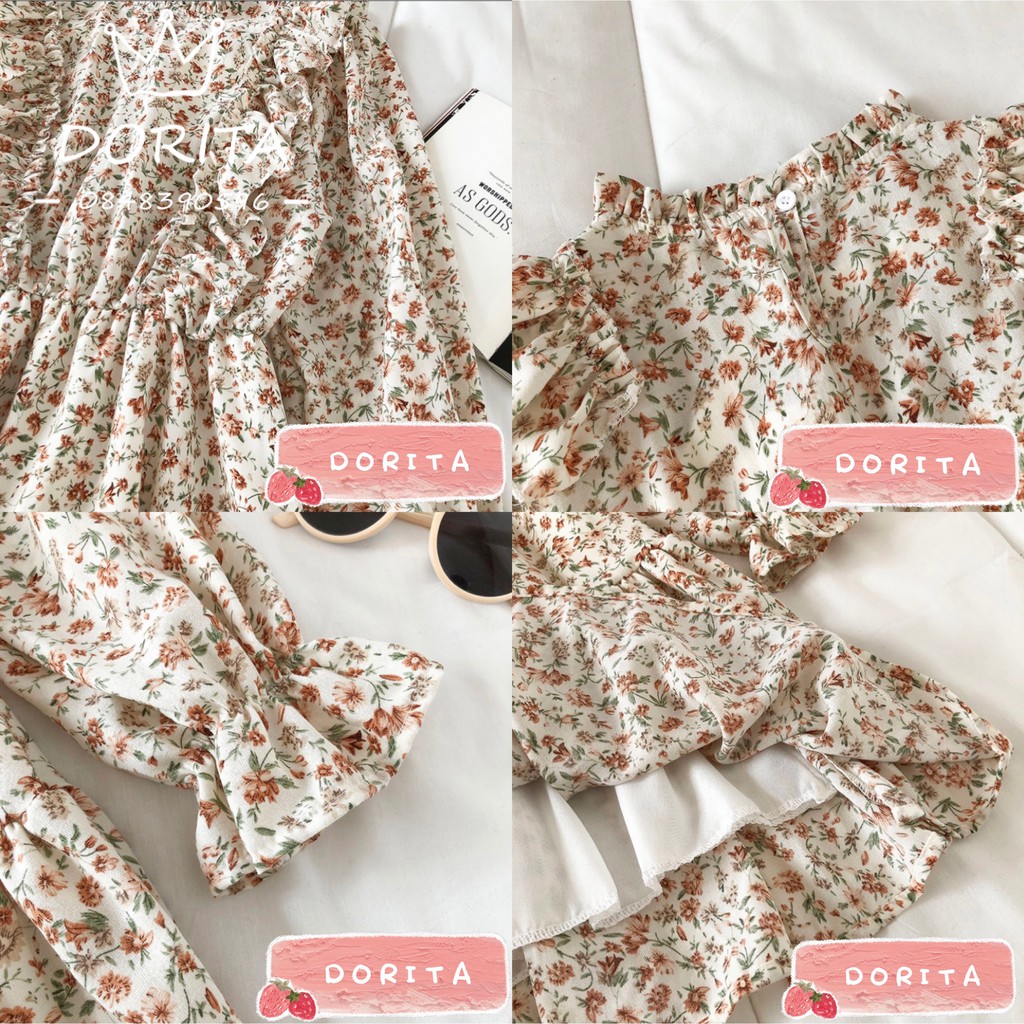 Váy hoa vintage dáng xòe cánh tiên, Đầm hoa vintage viền bèo | BigBuy360 - bigbuy360.vn