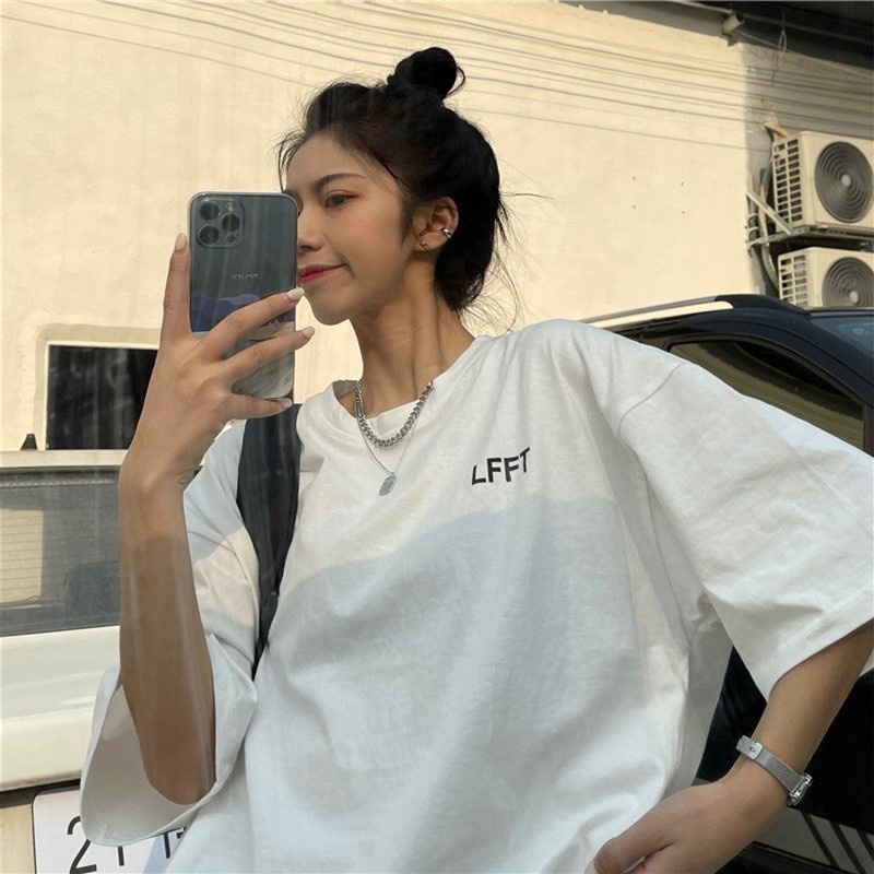 Áo thun nam nữ unisex tay lỡ phông form rộng LF teen cổ tròn oversize cotton giá rẻ màu đen trắng tee pull freesize