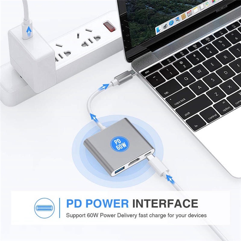 Bộ Chuyển Đổi Hub Usb 3.0 Type-c Sang Hdmi 3 Trong 1 Cho Macbook