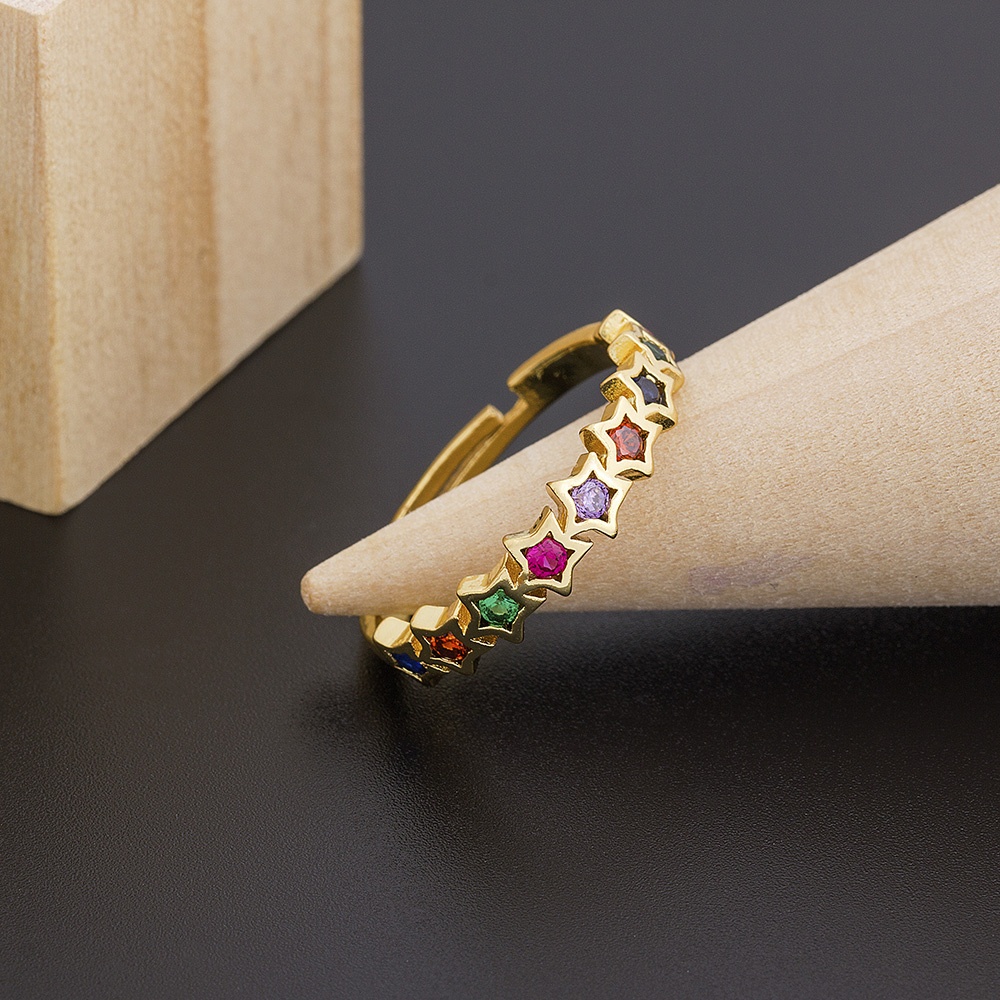 Nhẫn Hình Ngôi Sao Đính Đá Zircon Nhiều Màu Sắc Thời Trang
