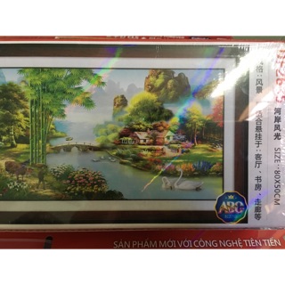thành phẩm tranh đính đá phong cảnh làng quê