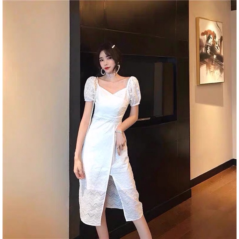 Đầm xô tay bồng xẻ tà