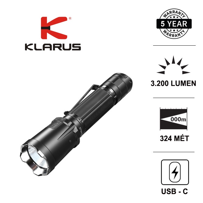 Đèn pin KLARUS XT21C tác chiến nhanh sáng 3200 lumen xa 324m LED Luminus sạc type-C pin 21700 5000mAh Đèn &amp; Đèn pin