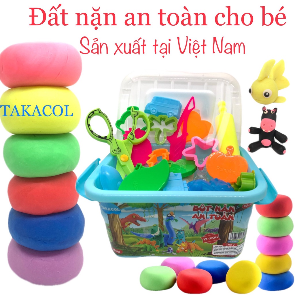 Đất nặn đất sét làm từ bột mì bột nặn TAKACOL 12 màu tặng kèm bộ khuôn chơi theo chủ đề đất nặn không dính tay VALI-125