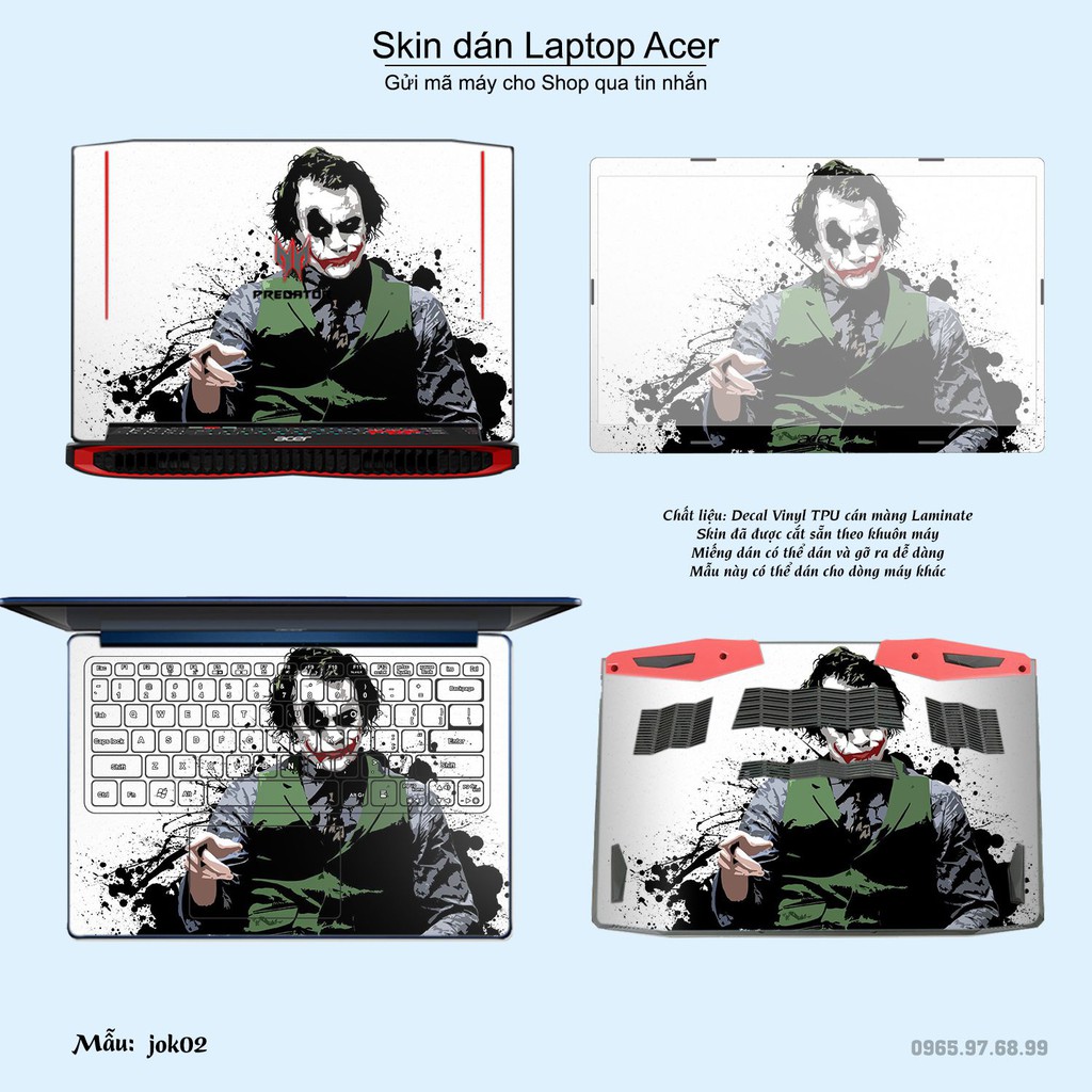 Skin dán Laptop Acer in hình Joker (inbox mã máy cho Shop)