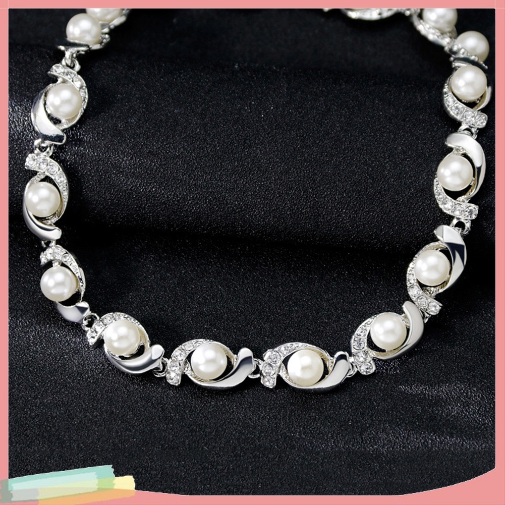 Bộ Trang Sức Vòng cổ + Vòng Tay + Đôi Khuyên Tai Đính Ngọc Trai Giả Sang Trọng Cho Nữ