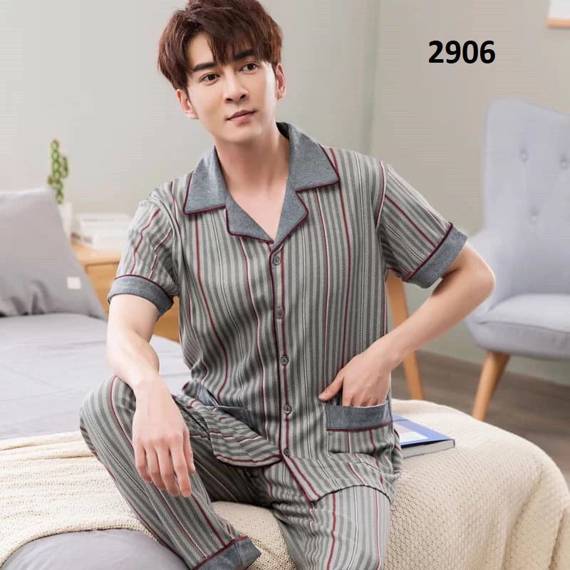 NG2910 Bộ pyjama nam ngắn tay sọc caro vải cotton mềm mại cao cấp hàng nhập - Thời Trang Dương